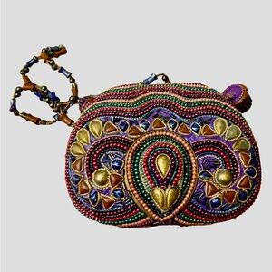 Spectacular vintage Mary Frances beaded mini bag with beaded chain. EUC